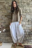 Annie Cushion Cotton Cuff Barrel Pant White